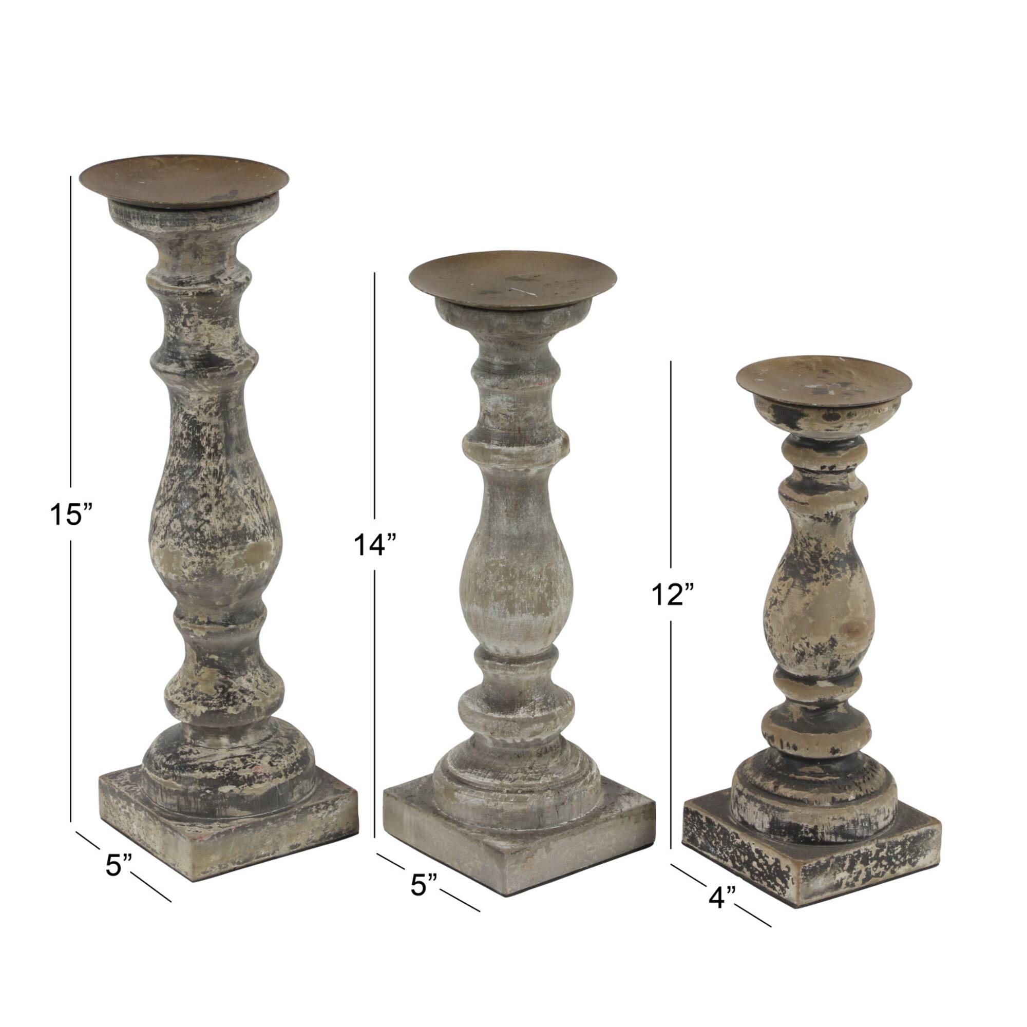 Distressed Brown Wood Traditional Candle Holder Set, 3ct.
